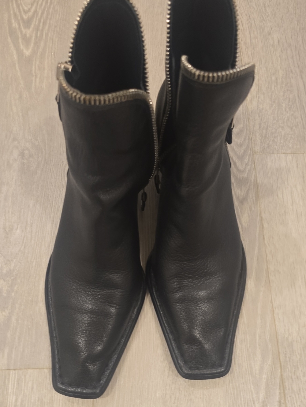 Alexander Wang Women's Black Leather Ankle Booties with Silver Zipper Trim